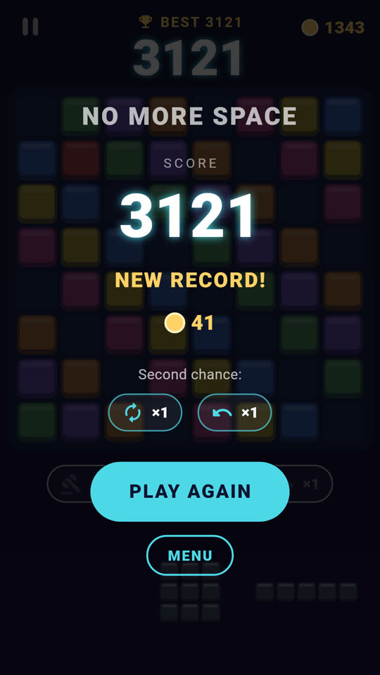 Game over screen with a new best score
