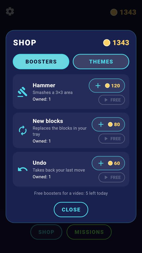 Boosters: hammer, new blocks and undo