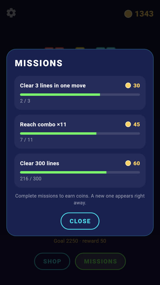 Three active missions with progress